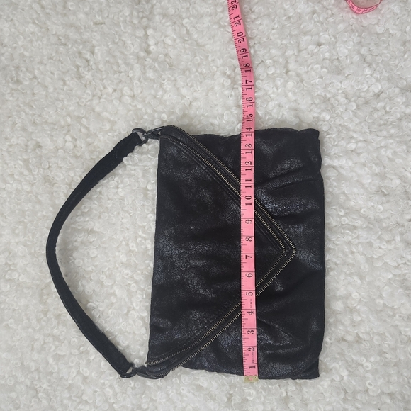 Matt&Nat Black Vegan Large Enveloppe Clutch Zipper Trim Shoulder Satchel handBag - Picture 4 of 15